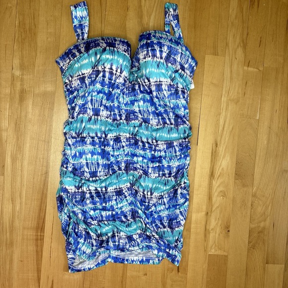 A.CHE Other - A.CHE Swimsuit 16 D/DD‎ Bra Underwire Tie Dye Blue One Piece Dress Bathingsuit